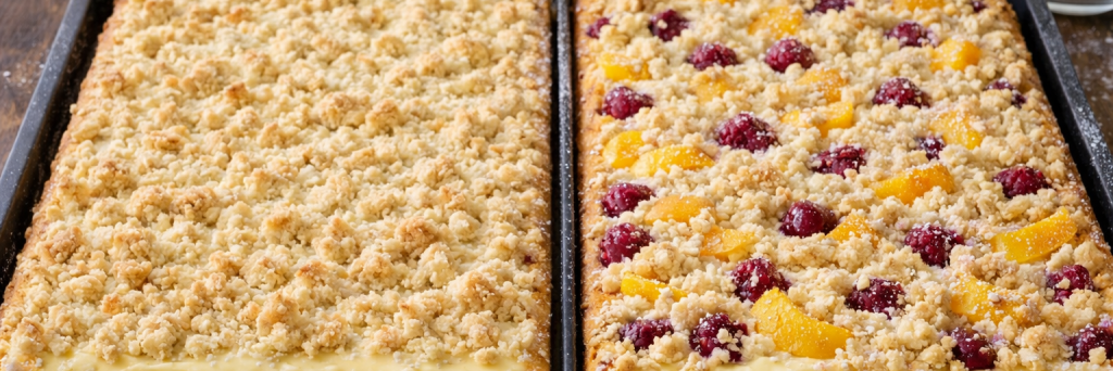 Pudding Streusel Kuchen in Varianten (eine mit Früchten)