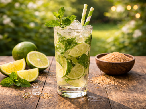 Erfrischender Mojito auf rustikalem Tisch