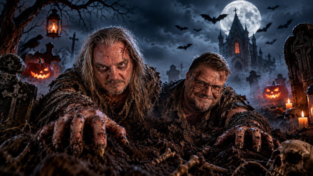 Lutz und Karsten als Zombis die aus Gräbern steigen - Halloween
