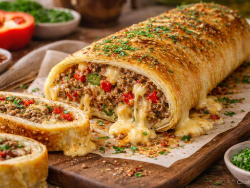 Hackfleisch-Käse-Blätterteigrolle