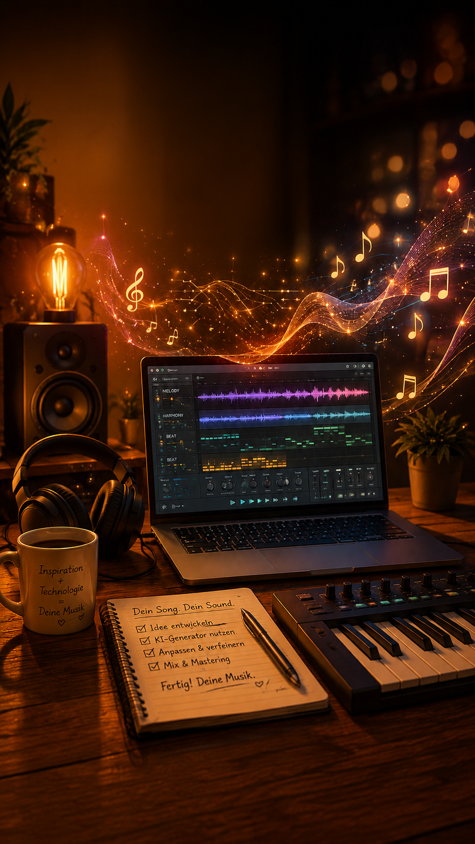 Laptop mit KI Software zur Erstellung von Musik